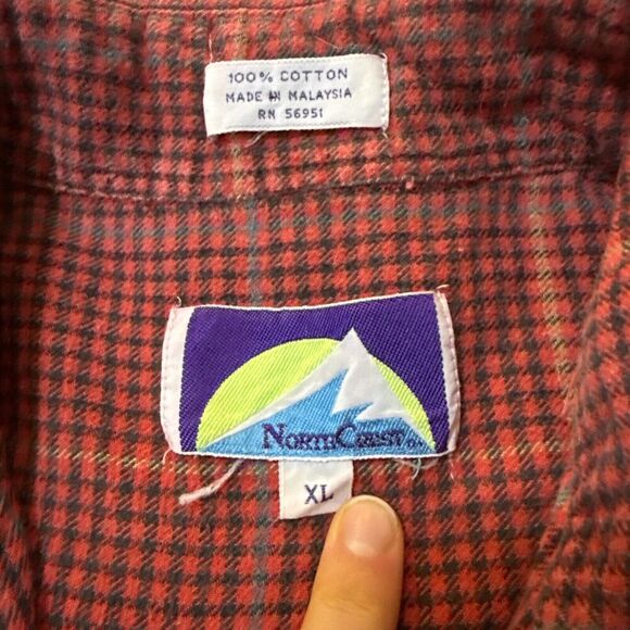 Vintage North Crest Madras Flannel Casual Button Up Shirt Men Extra Large XL Red - Picture 3 of 7